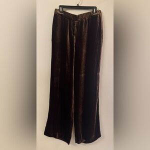 GO BY GO SILK M Brown Suede-like Silk Wide-Leg Brown Elastic Flowy Pants